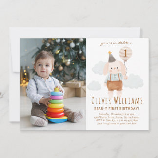 bunny 1st birthday blue balloon inbjudningar