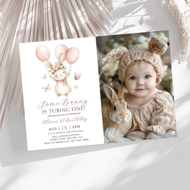 Bunny 1st Birthday Photo Invitation Inbjudningar (Skapare uppladdad)