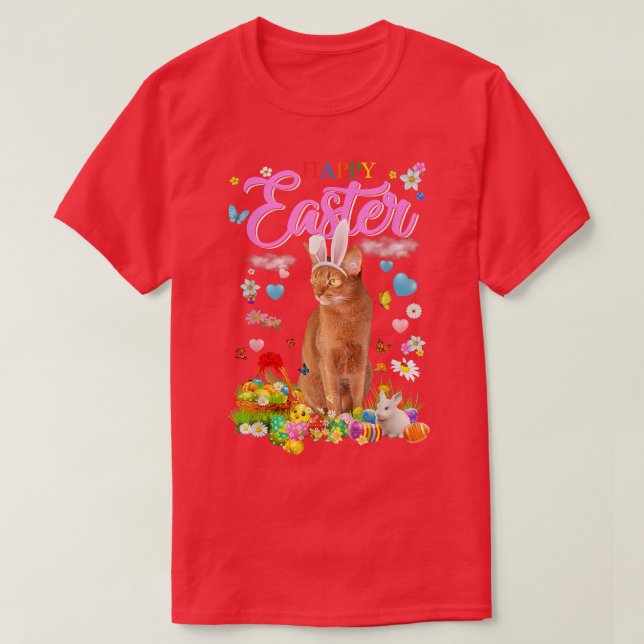 Bunny Abyssinian Cat Glad påsk Eggs T Shirt (Design framsida)