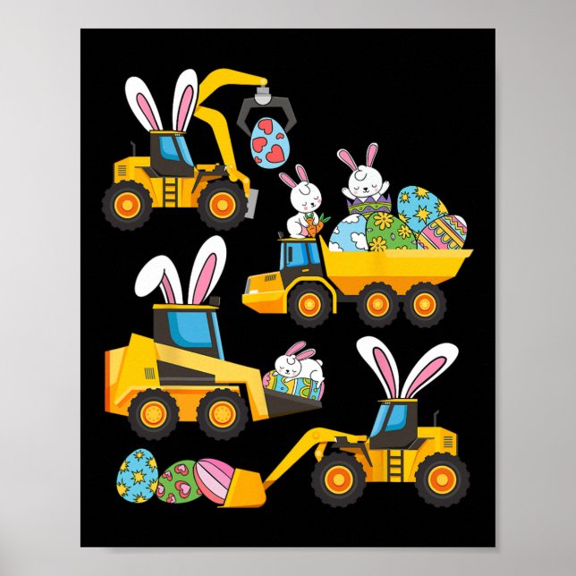 Bunny Ägg Konstruktion Grävmaskin Påskdag Pojkar  Poster (Framsidan)