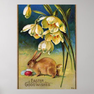 Bunny, Ägg och Snödroppar, vintage 1910 Poster