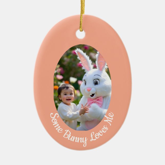 Bunny and Child photo in Oval Frame Easter Julgransprydnad Keramik (Framsidan)