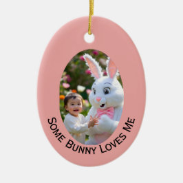Bunny and Child two photos Oval Frame Easter Julgransprydnad Keramik
