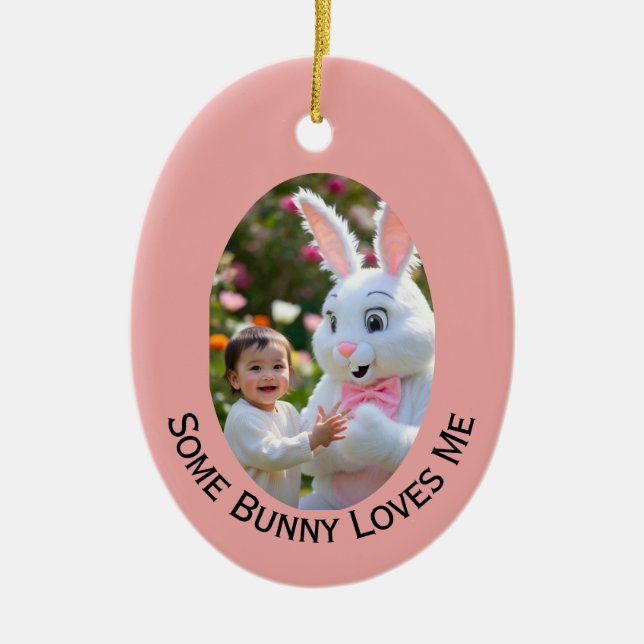 Bunny and Child two photos Oval Frame Easter Julgransprydnad Keramik (Framsidan)