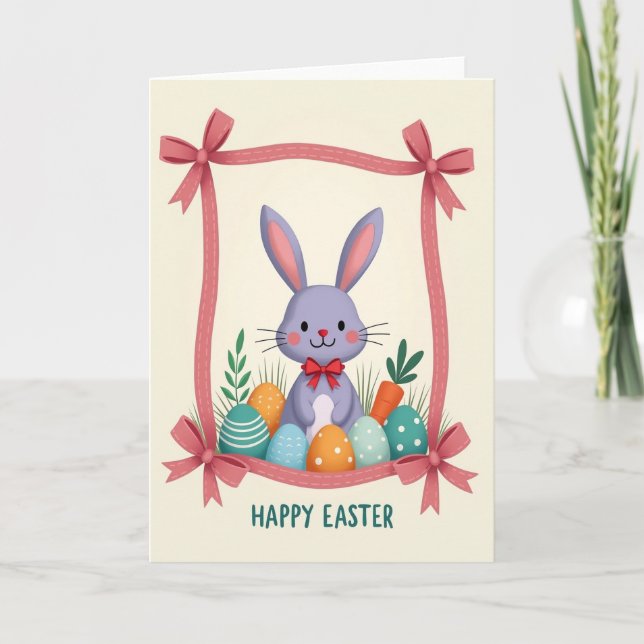 Bunny And Decorated Eggs Card Kort (Framsida)