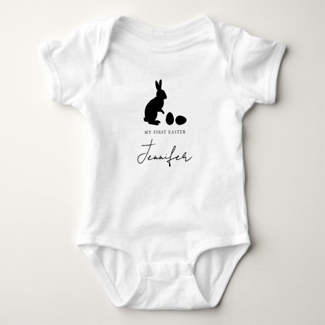 Bunny And Eggs In Black With Name My First Easter T Shirt (Framsida)