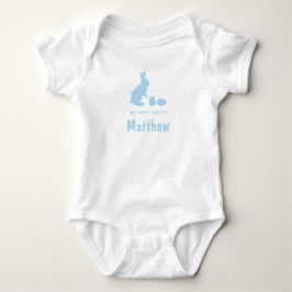 Bunny And Eggs In Blue With Name My First Easter T Shirt