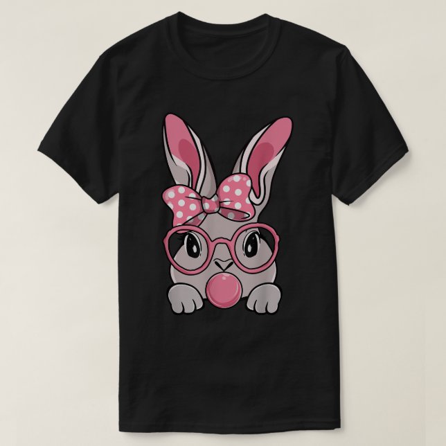 Bunny Ansikte Bow Tie Headband Glass Bubblegum Öst T Shirt (Design framsida)