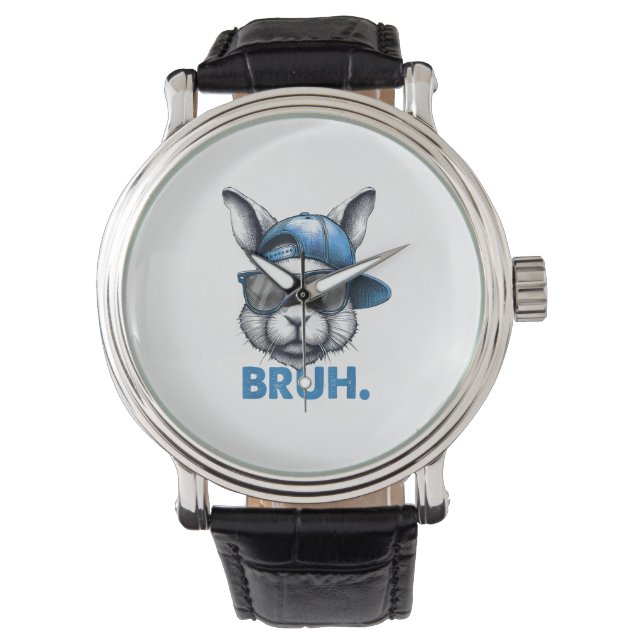 Bunny Ansikte Bruh Meme Funny som säger Bro Hälsni Armbandsur (Framsida)