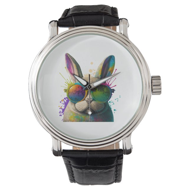 Bunny ansikte Coola Påskhare med glasögon Armbandsur (Framsida)