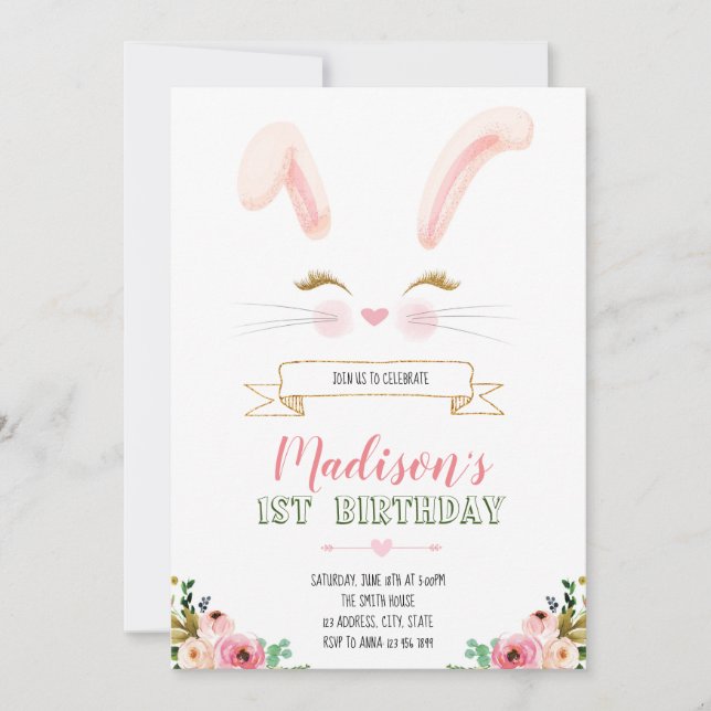 Bunny ansikte födelsedag inbjudningar (Framsida)