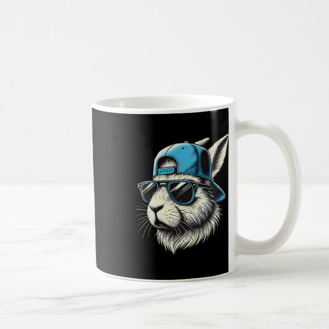 Bunny Ansikte Hat Sungles Glad påsk Day Boy Kid Kaffemugg (Höger)