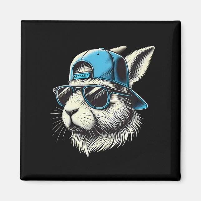 Bunny Ansikte Hat Sungles Glad påsk Day Boy Kid Magnet (Framsidan)