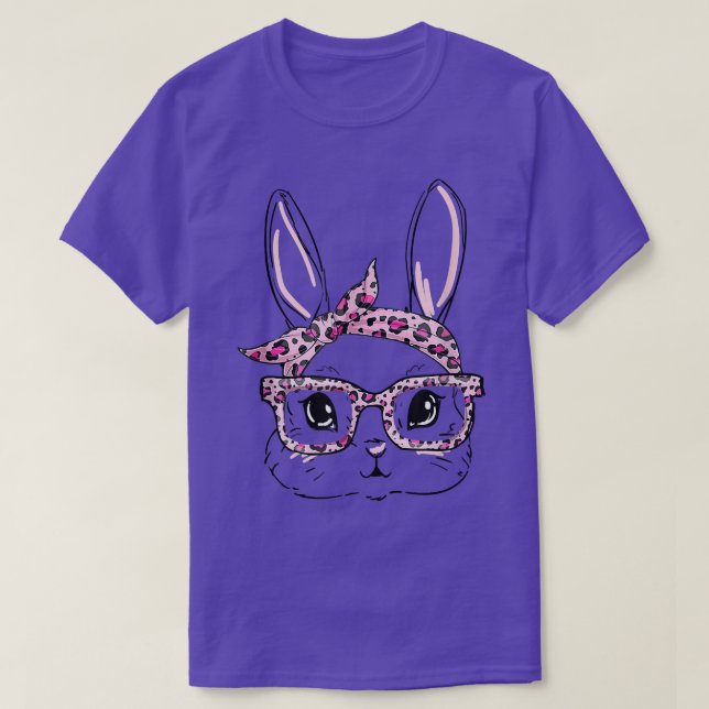 Bunny Ansikte Leopard Glass Headband Rabbit Lyckli T Shirt (Design framsida)