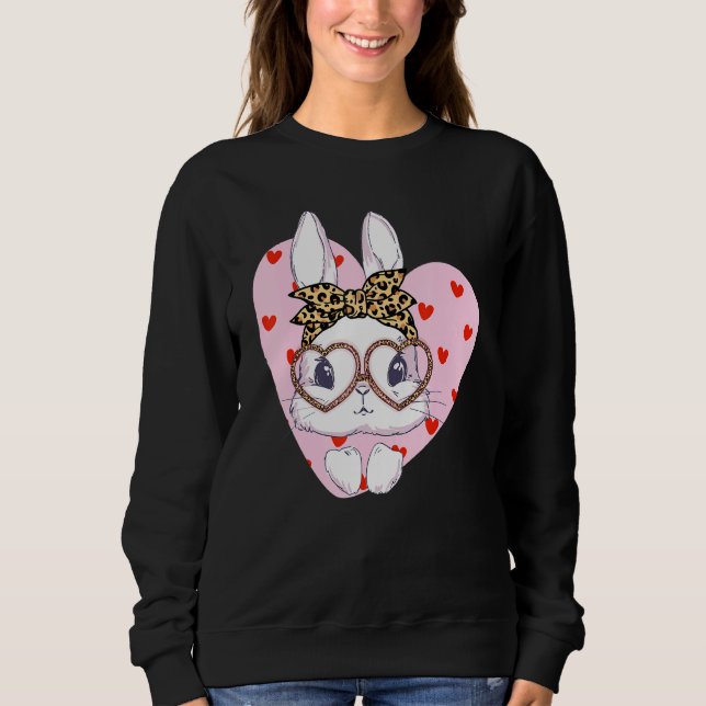 Bunny Ansikte Leopard Glasses Red Heart Glad påsk T Shirt (Framsida)