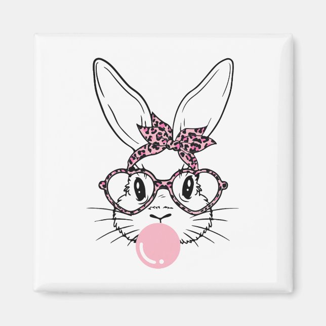 Bunny Ansikte Leopard Gles Bubblegum Påsk Day Girl Magnet (Framsidan)