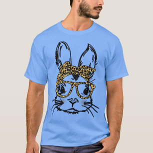 Bunny Ansikte Leopard Messy Bun Sunglasses Bandana T Shirt