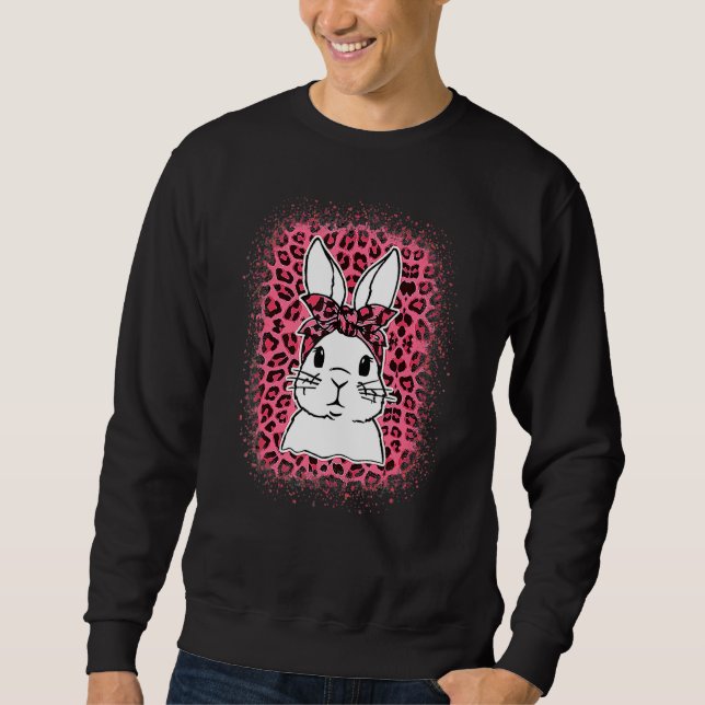 Bunny Ansikte Leopard Rosa Glasses Påsk Day 2022 W Lång Ärmad Tröja (Framsida)