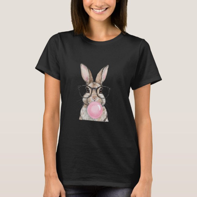 Bunny Ansikte med färgglasögon för färgning Glad p T Shirt (Framsida)