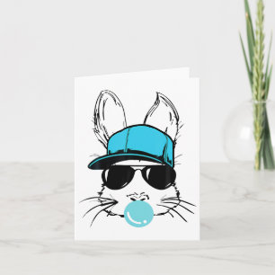 Bunny Ansikte med Hat Sungles Bubble Gum Påsk Dag Kort