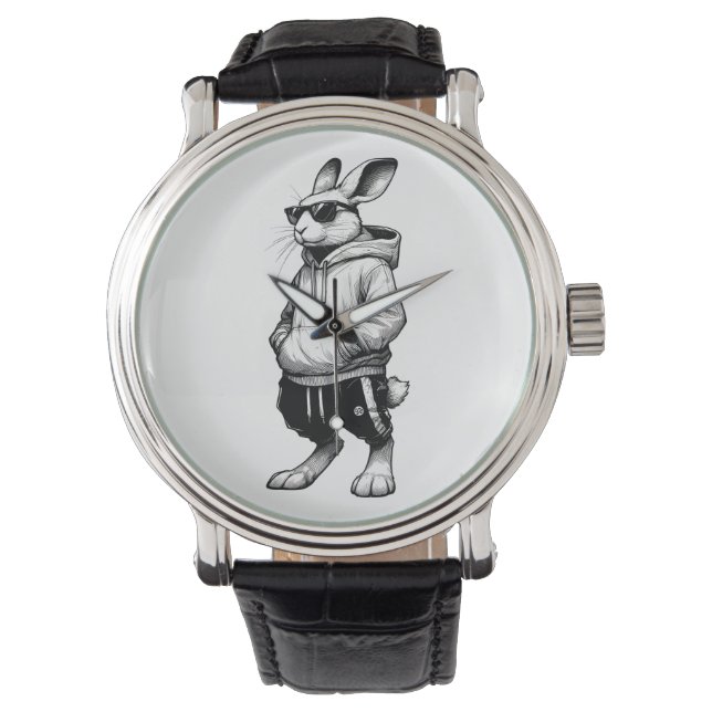 Bunny Ansikte med solglasögon Glad påsk Armbandsur (Framsida)