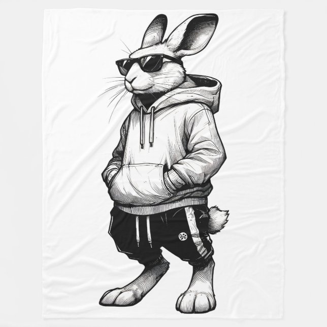 Bunny Ansikte med solglasögon Glad påsk Fleecefilt (Framsidan)