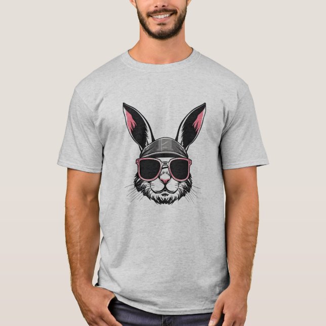 Bunny Ansikte med solglasögon Påsk dag för pojkar  T Shirt (Framsida)