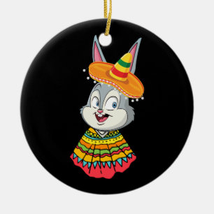 Bunny Ansikte med Sombrero Hat Cinco De Mayo Påsk Julgransprydnad Keramik