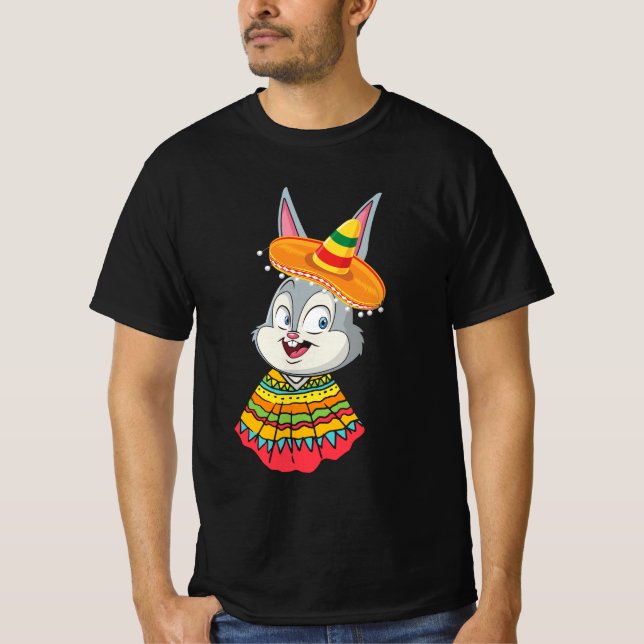 Bunny Ansikte med Sombrero Hat Cinco De Mayo Påsk T Shirt (Framsida)