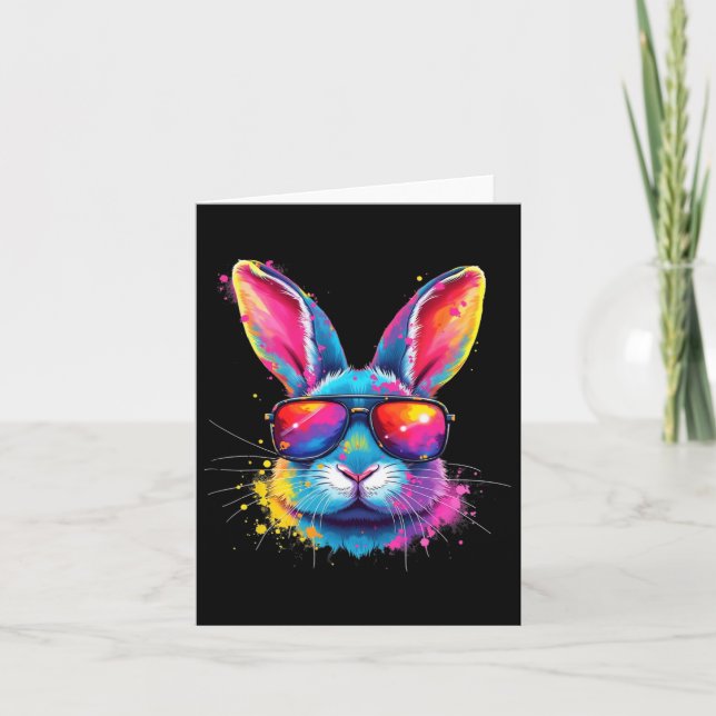 Bunny Ansikte med Tie Dye Gles Glad påsk Day Manar Kort (Framsida)