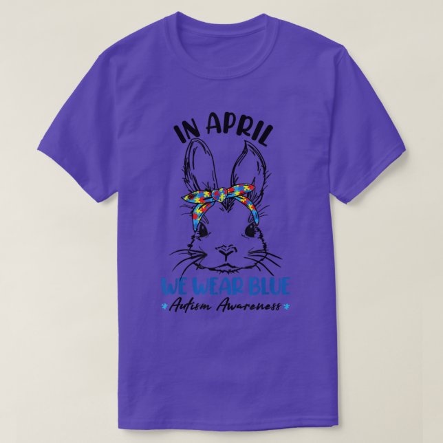 Bunny Ansikte Puzzle Autism Awareness i april T Shirt (Design framsida)