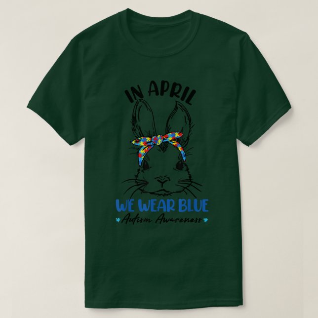 Bunny Ansikte Puzzle Autism Awareness i april T Shirt (Design framsida)