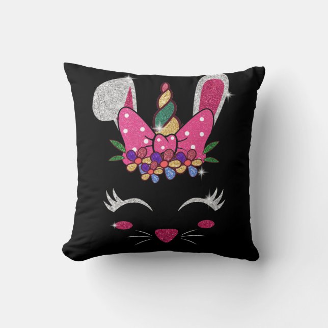Bunny Ansikte Unicorn Cute Påsk Kudde (Framsida)