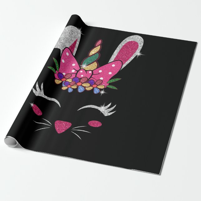 Bunny Ansikte Unicorn Cute Påsk Presentpapper (Utrullad)