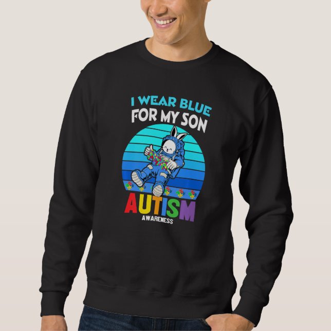 Bunny Astronaut Costume Autism I Bära Blue för min Lång Ärmad Tröja (Framsida)