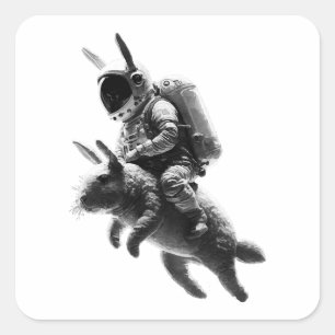 Bunny Astronaut Riding a Rabbit in Space Fyrkantigt Klistermärke