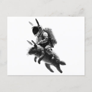 Bunny Astronaut Riding a Rabbit in Space Vykort