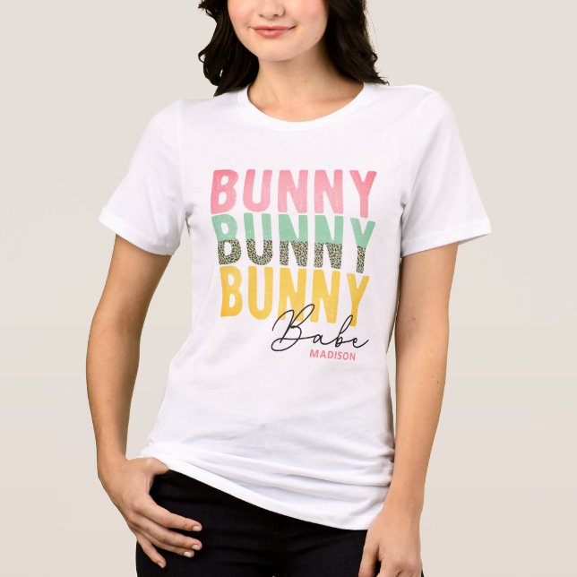 Bunny Babe Cute Modern Girly Påsk Personlig T Shirt (Framsida)