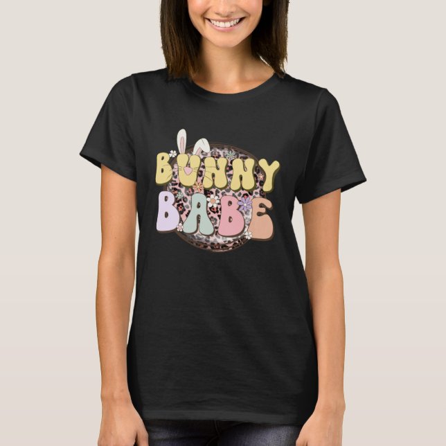Bunny Babe Rabbit Ear Buffalo Plaid Retro Groovy E T Shirt (Framsida)