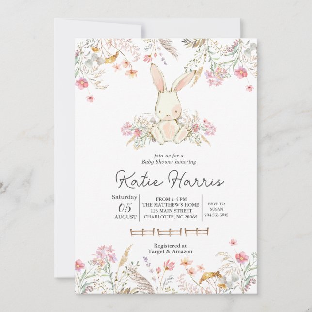 Bunny Baby dusch, bunny baby-inbjudan Inbjudningar (Framsida)