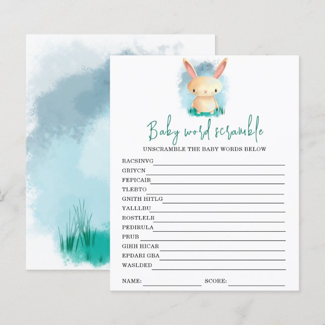 Bunny Baby Ordspråk | Baby Shower Lek (Fram/baksida)