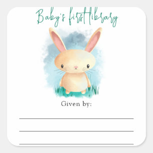 Bunny - Baby Shower bokmärke, böcker för bebis Fyrkantigt Klistermärke