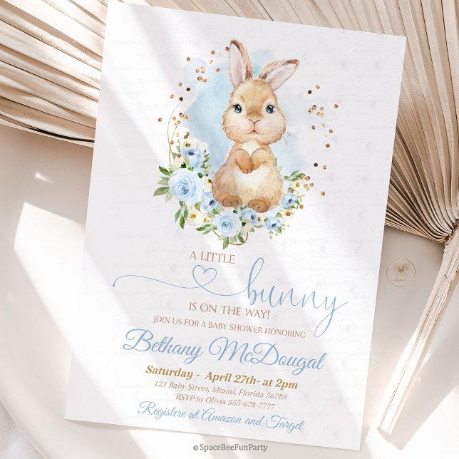 Bunny baby shower Boy Inbjudningar (Bunny baby shower, invitation ,baby shower,Some Bunny,Invite Easter,Rabbit boy,Spring Floral,Pink an)