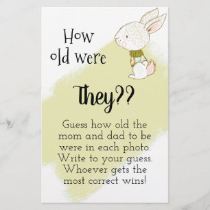 Bunny Baby Shower Game - hur gamla är de? Flygblad