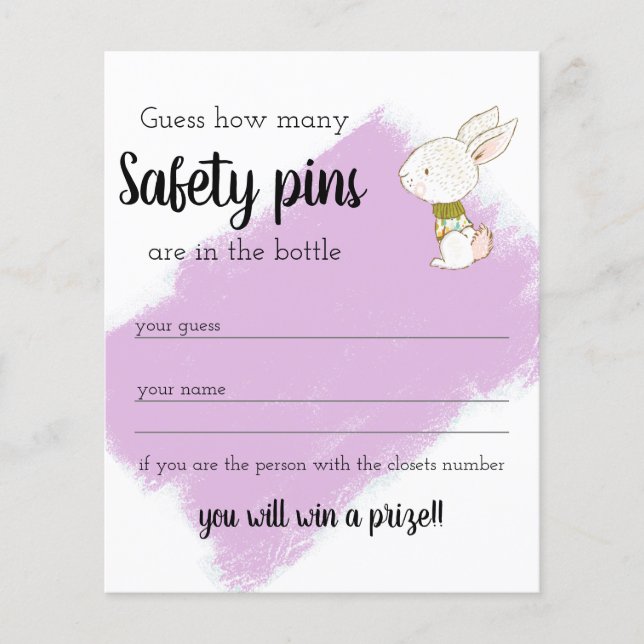 Bunny Baby Shower Game - Safety stift Flygblad (Framsidan)