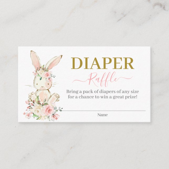 Bunny Baby Shower Girl Diaper Raffle Card Tilläggskort (Framsida)