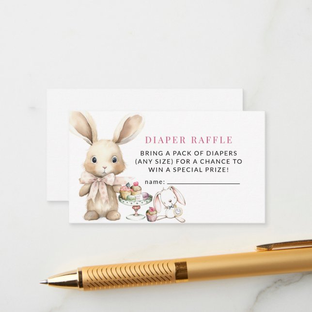 Bunny Baby Shower Girl Diaper Raffle Tilläggskort (Fram/Back In Situ)