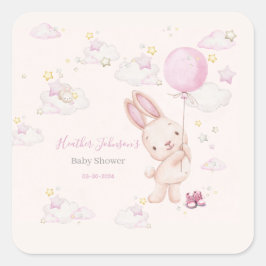 Bunny Baby Shower Girl Fyrkantigt Klistermärke