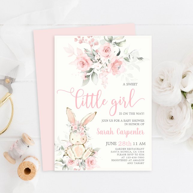 Bunny Baby Shower Girl-inbjudan Inbjudningar (Skapare uppladdad)