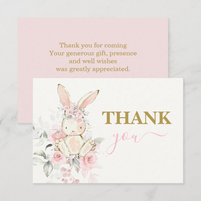 Bunny Baby Shower Girl tackkort Card Anteckningskort (Fram/baksida)